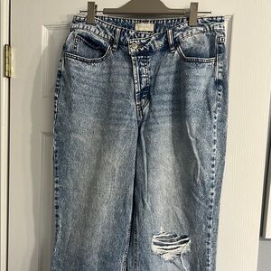 Altar'd State Blue wide legged Jeans Distressed Vintage Look